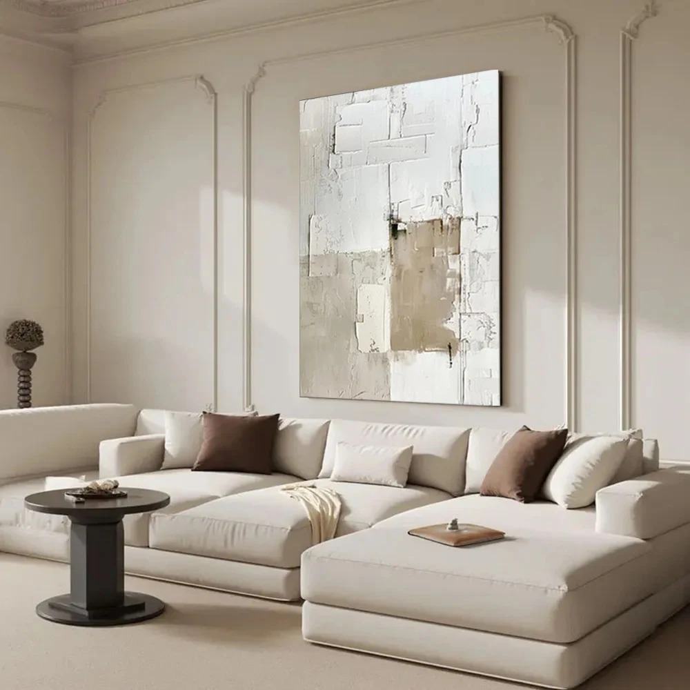 

Large Wabi Sabi White Texture Decorative Mural Handmade Oil Painting Canvas Modern Art Texture Interior Decoration Studio