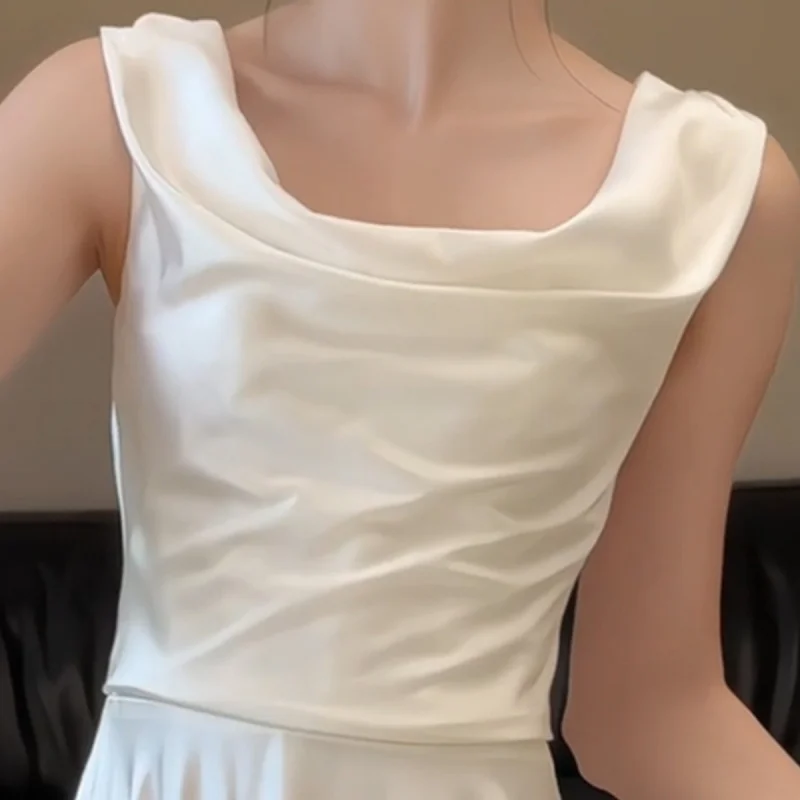 Fotografía de viaje vestido de novia ligero novia Simple de gama alta vestido de novia de satén francés vestido de nicho adelgazante recepción salida velo