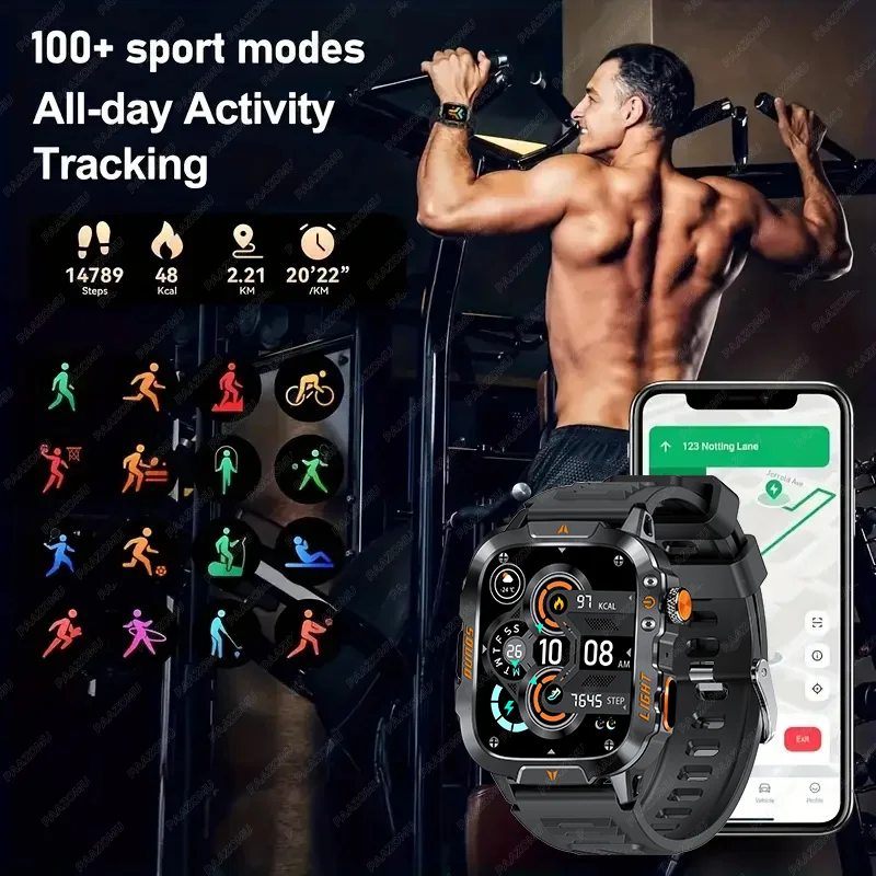 2025 New Outdoor Smart Watch Bluetooth Call Flashlight Health Monitoring Waterproof Sports Fitness Smart Watch for Men and Women