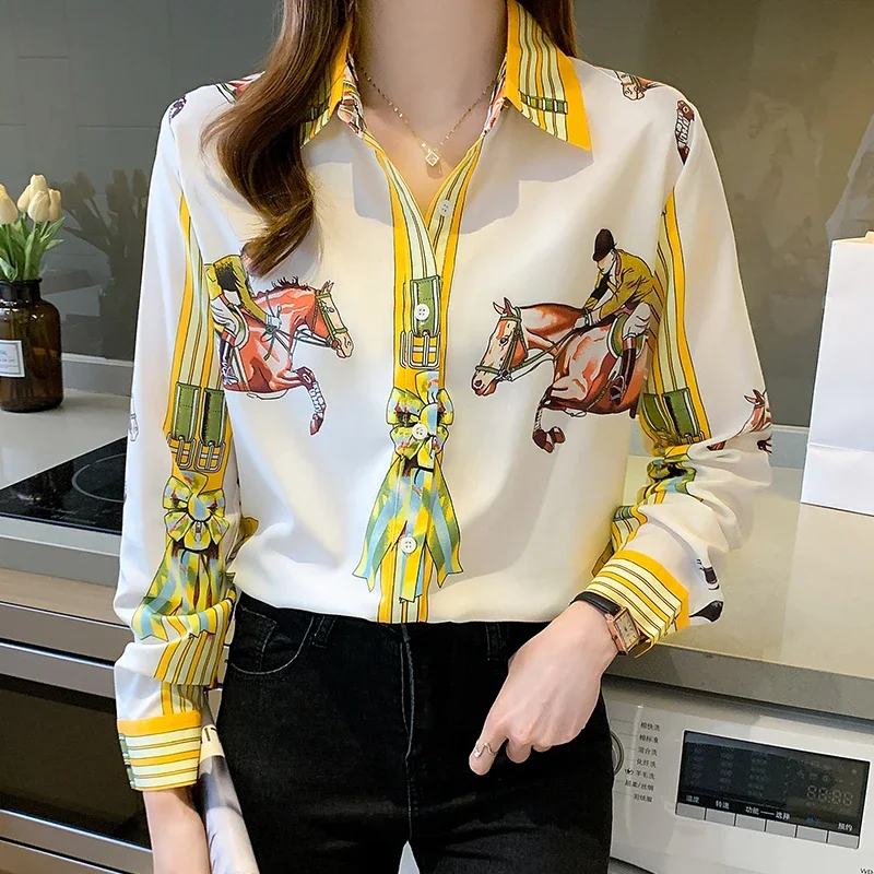 

New Spring Women Blouses Fashion elegant ladies printed shirts Long Sleeve Tops Blusas Mujer