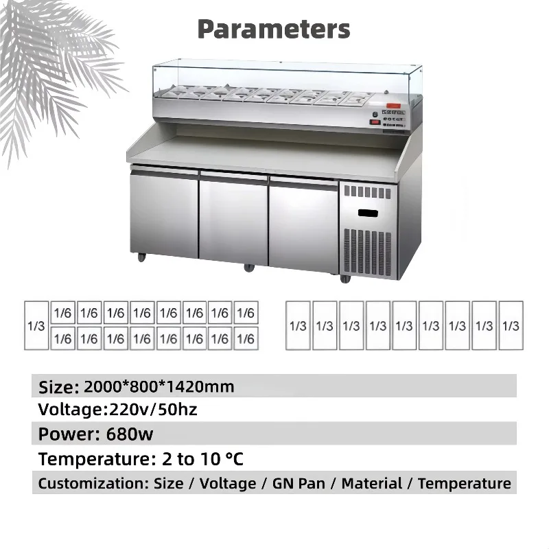 Food Grade Salad Bar Refrigerator with Wheels, Refrigerated Prep Table for Fast Food Restaurant Topping Holding - view 3
