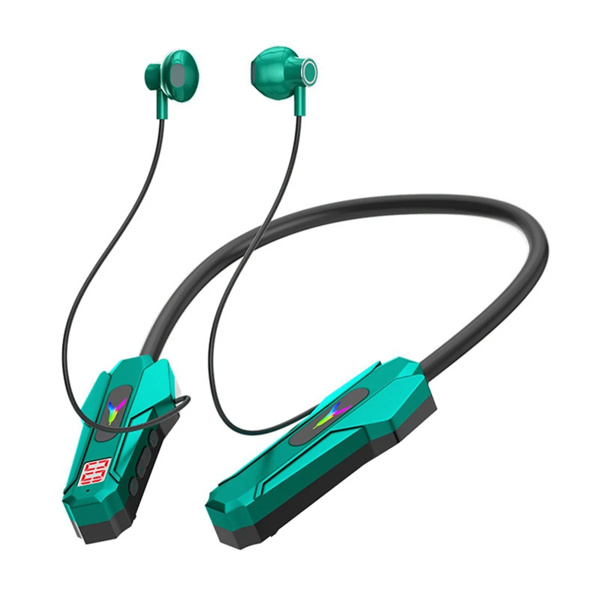 سماعات بلوتوث لاسلكية M86K بشريط حول الرقبة وشاشة LED للألعاب، سماعات رياضية مغناطيسية مقاومة للماء مع ميكروفون عالي الدقة باللون الأخضر #5