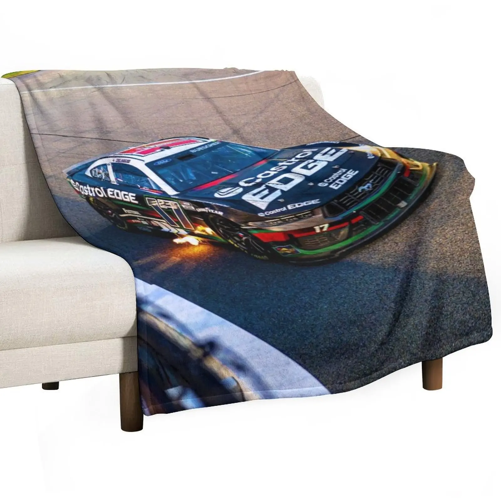 

Chris Buescher racing his 2024 Nascar Cup Car shooting flames out of his exhaust abstract Throw Blanket