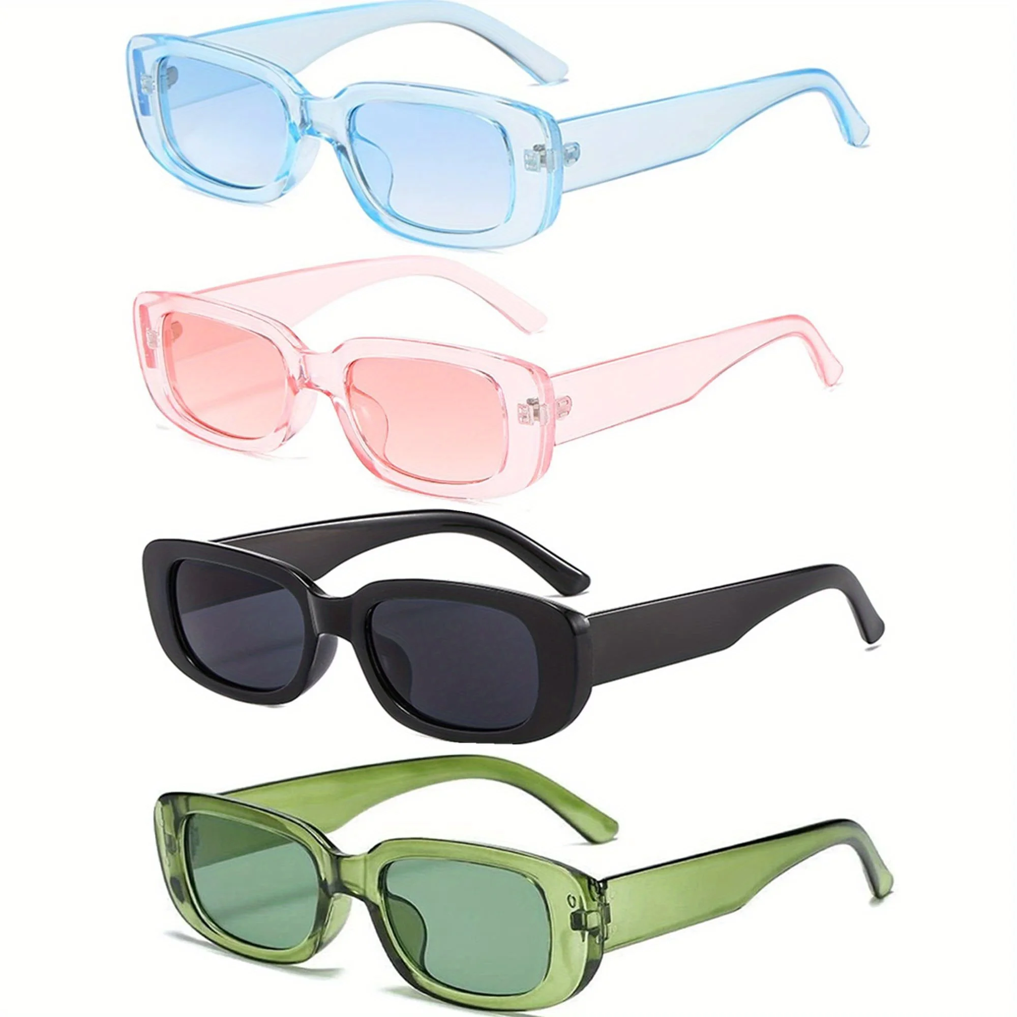 4pcs/set Rectangle Frame Sunglasses For Women Men Candy Color Y2K Fashion Sun Glasses Vintage Outdoor Eyewear UV400