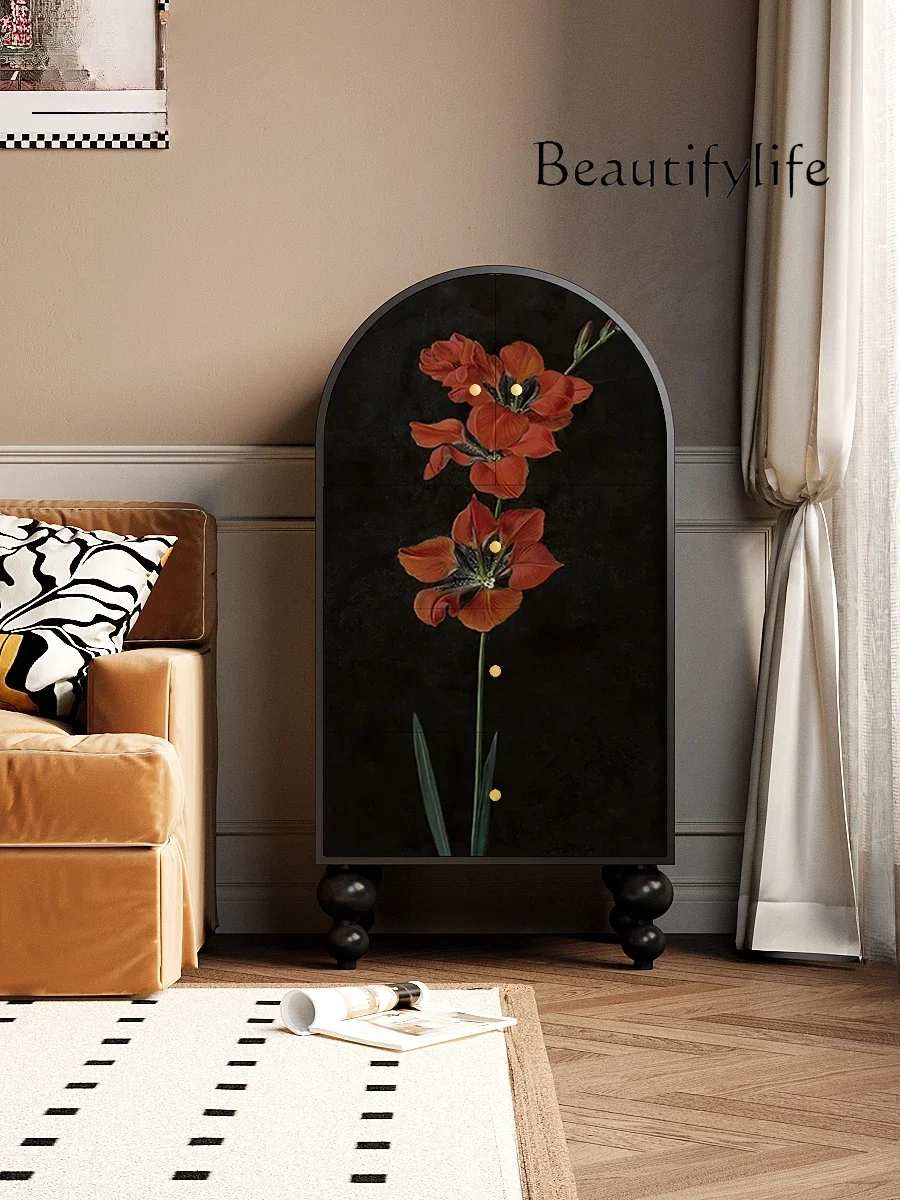 

French medieval solid wood chest of drawers, living room wall decorative cabinet