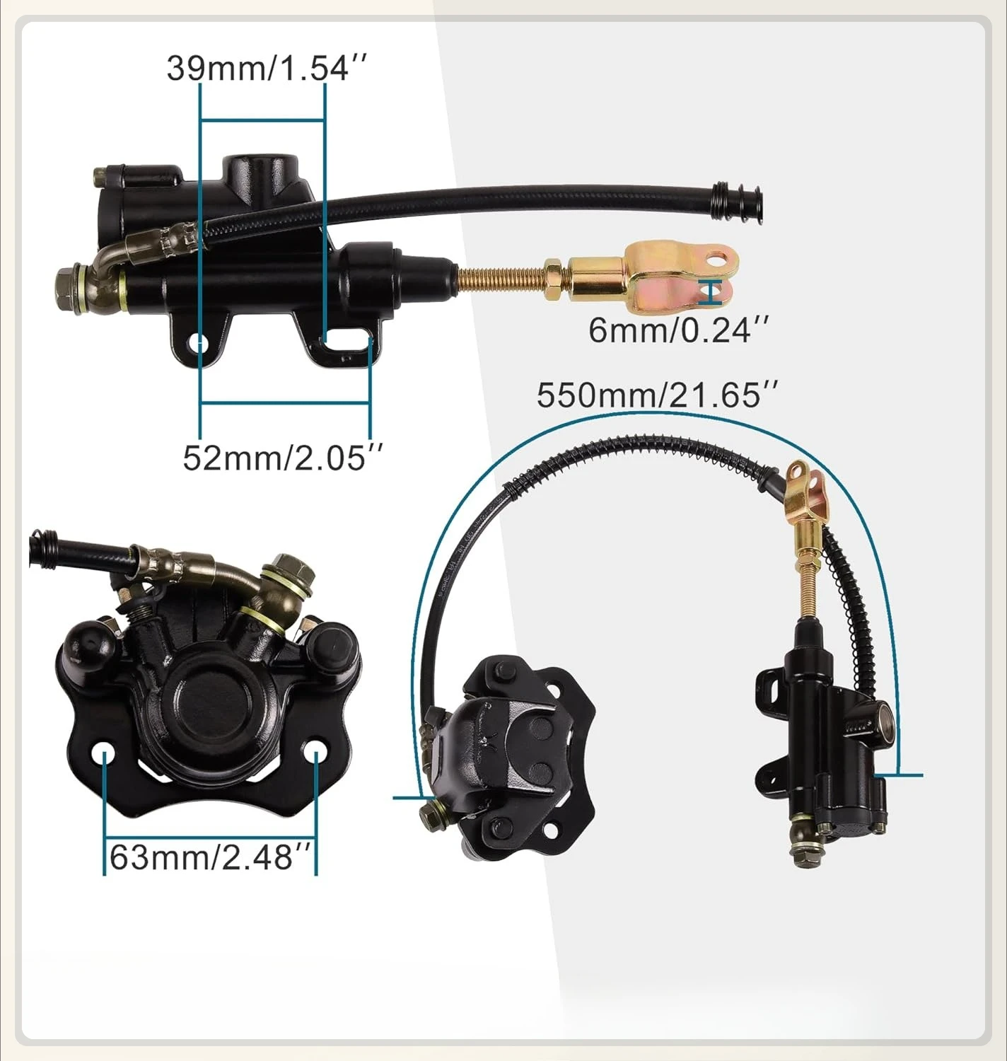 Rear Brake Master Cylinder Caliper Assembly for 50cc 70cc 90cc 110cc 125cc Chinese ATV Quad Scooter