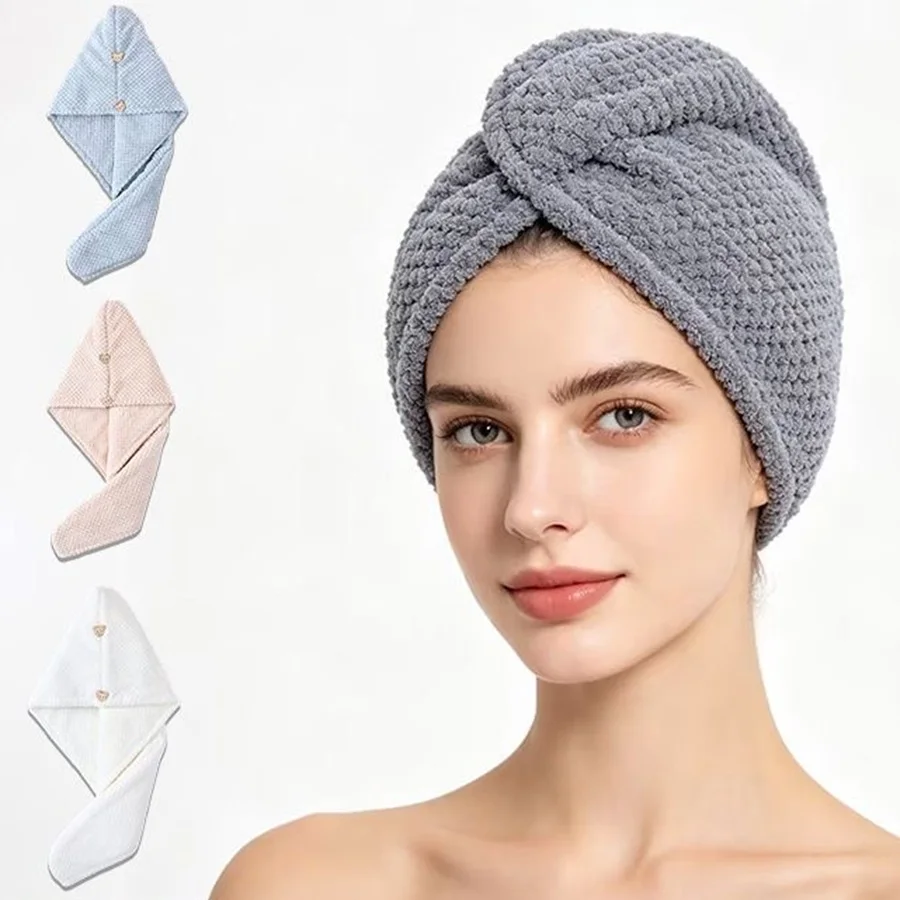 High Density Coral fleece Quick Drying Female Dry Hair Cap Double Layer Thickened Absorbent Coral Microfiber Bath Cap