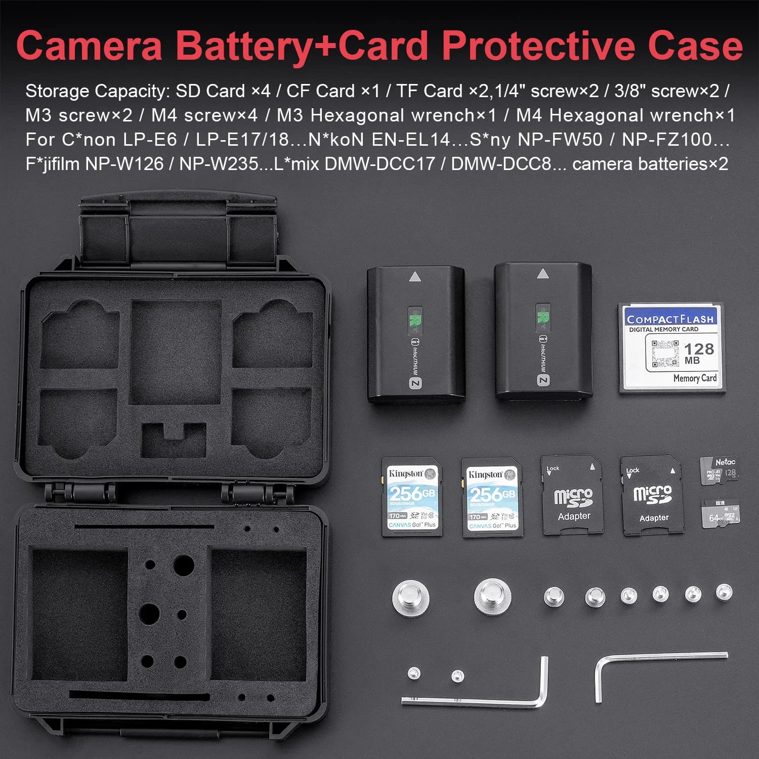 FOMITO كاميرا حافظة بطاريات صندوق بطاقة الذاكرة لبطاقة SD TF كانون LP-E9 سوني NP-FZ100 نيكون EN-EL15 Fujifilm