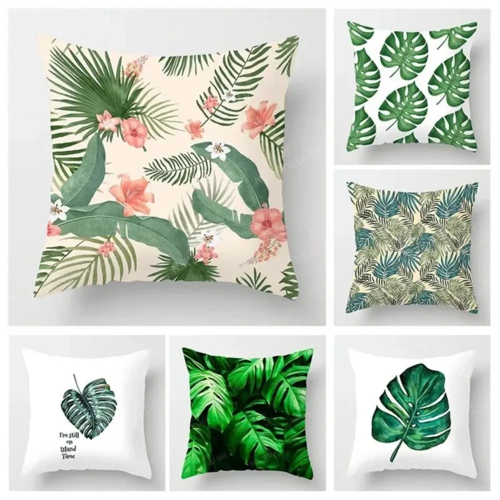 1Pc Green Plant Style Pattern Throw Pillow, Home Decorative Cushion, Double-Sided Printed Design,Soft Plush Cushion With Inser