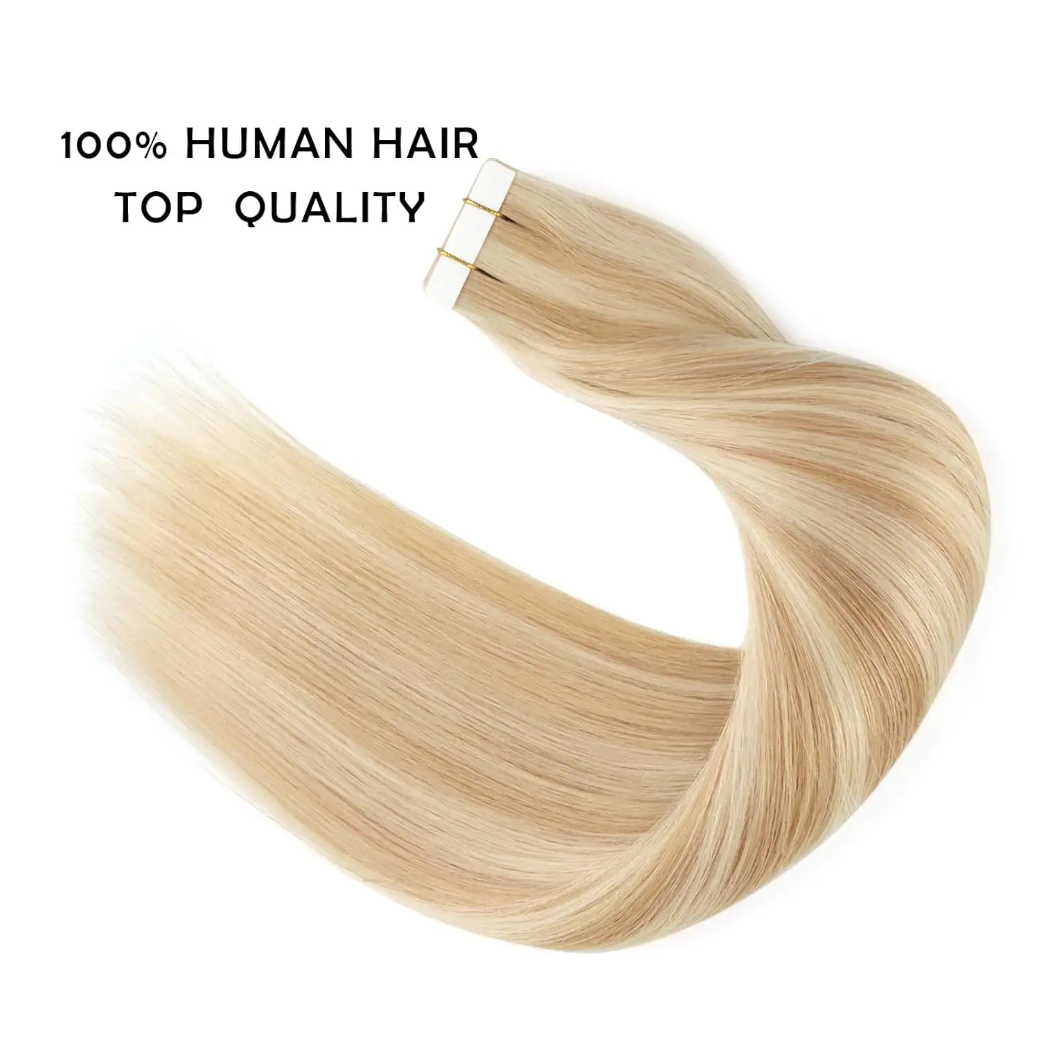 Sophia Straight Tape in Human Hair Extensions, Highlight Blonde, 8/613 Human Hair Extensions, Skin Trame Adhesive Glue for Salon, # 100%