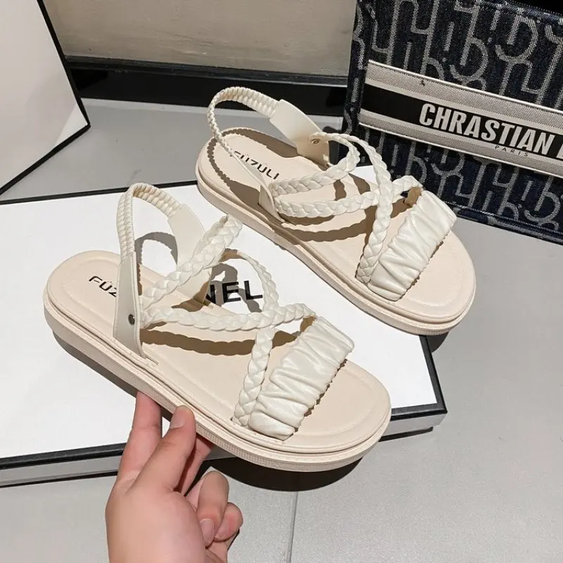 

Beige Heeled Sandals 2023 Summer Comfort Shoes for Women Clogs Wedge All-Match Med Increasing Height Muffins shoe Black Platform