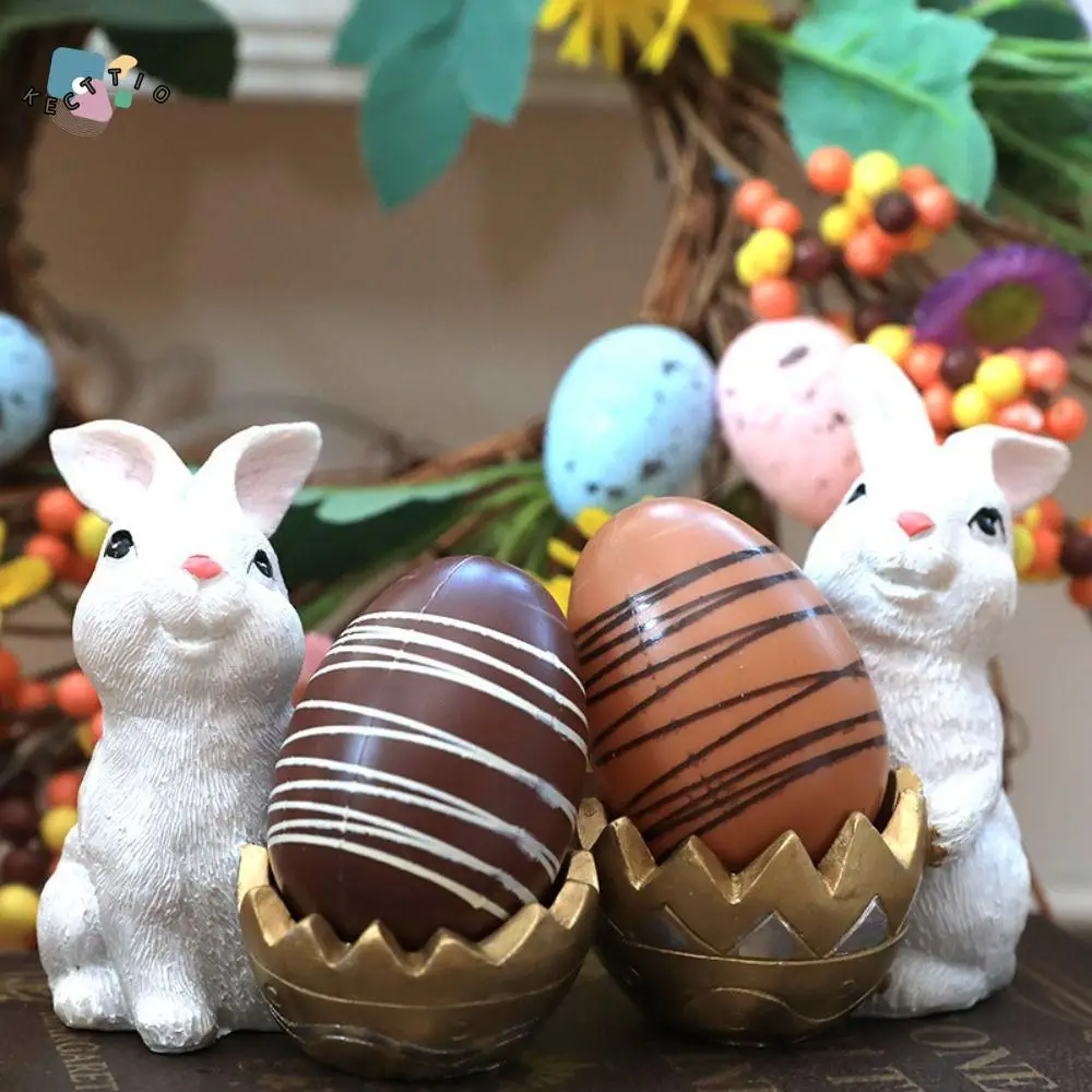 

2pcs Crafts Resin Easter Eggshell Rabbit Figurine Cute Handicraft Animal Sculpture Cartoon Simulated Bunny Statue Cabinet