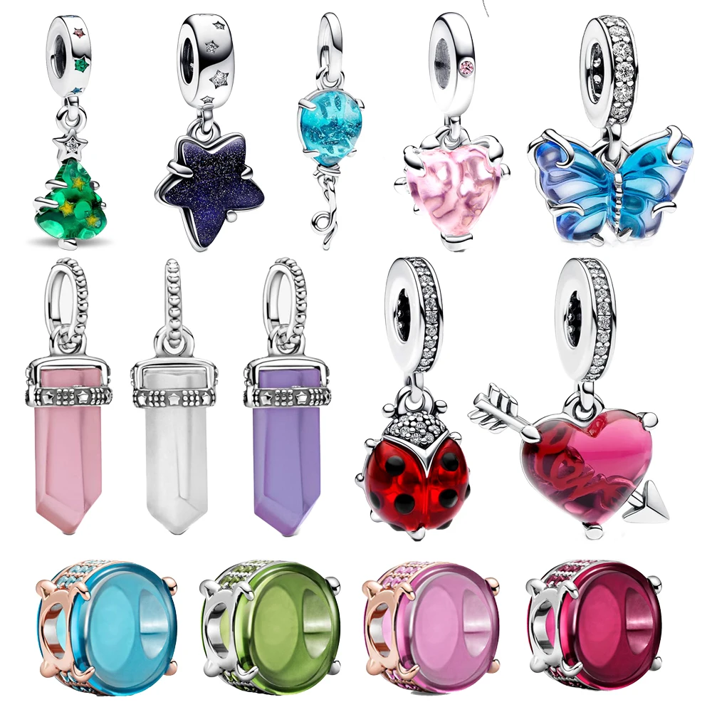 Classic 925 Sterling Silver Artificial Crystal Sword&Butterfly&Star&Ladybug&Love Charm Fit Brand Bracelet Jewelry
