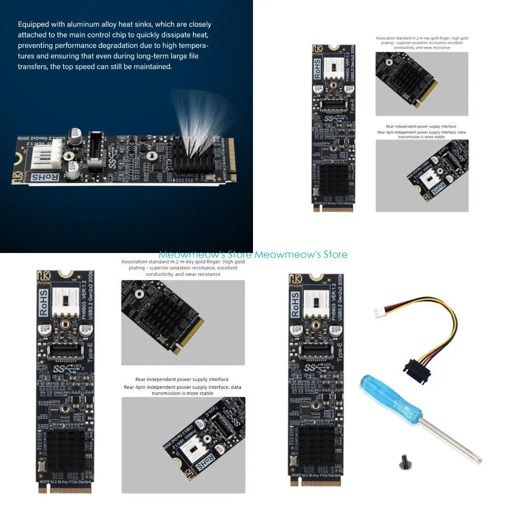 

W91A PH6603 M.2 NVME To Type E Converter Card 4Pin Power Cooling Expansion Adapter