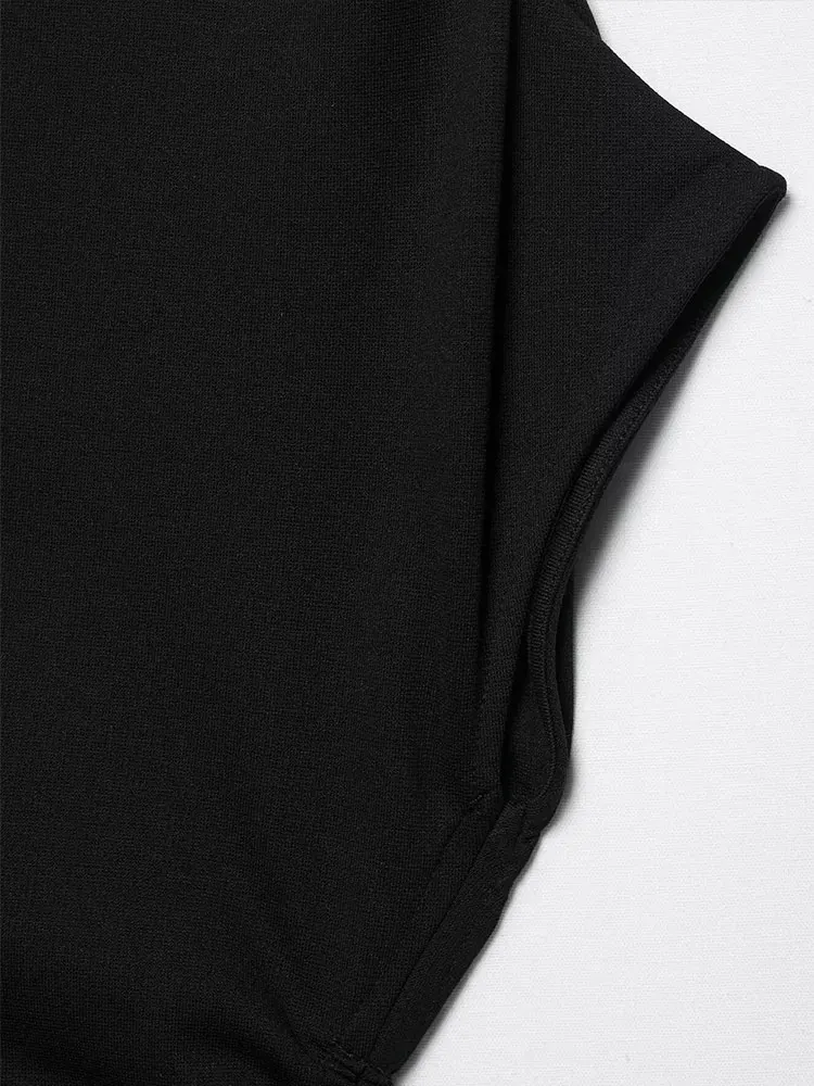 Nlzgmsj 2025 قطع علوية نسائية صيفية مكشكشة غير متماثلة قطع علوية قصيرة غير رسمية بدون أكمام ملابس الشارع الشهير