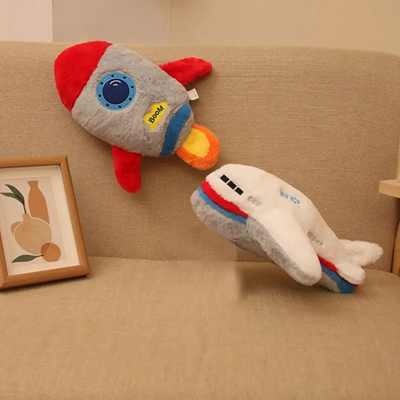 

22CM Cartoon Rocket Plane Plush Toy Soft Space Enlightenment Souvenir Doll a Gift for Children on Festivals Birthdays