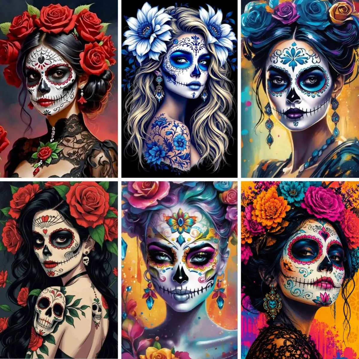 Mexican Day of The Dead Diamond Painting Kit Full Drill Sugar Skull Lady Catrina 5D DIY Diamond Embroidery Mosaic Decor Gift