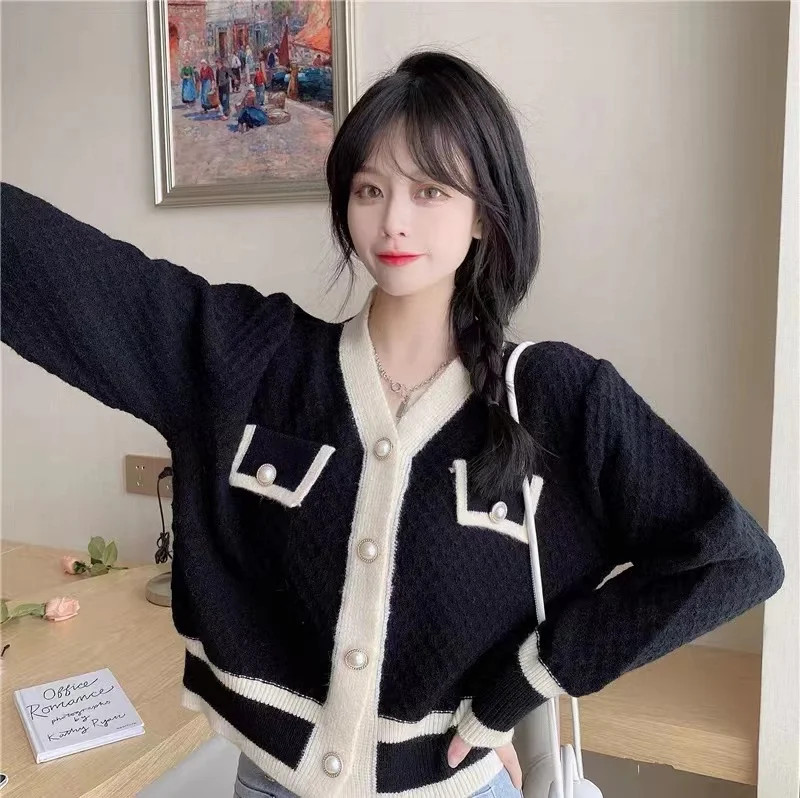 Autumn High-End Knitted Women's Outerwear Design Sensation  Style Versatile Sweater Cardigan Trendy Pure Color Commute S...