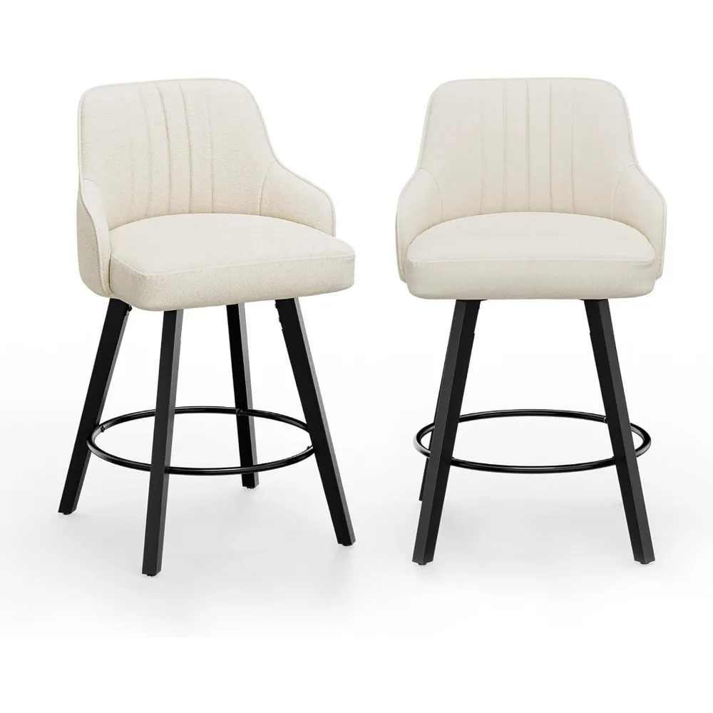 

Rotating bar stool set of two, linen cushioned counter stool with backrest, kitchen high chair counter height bar counter
