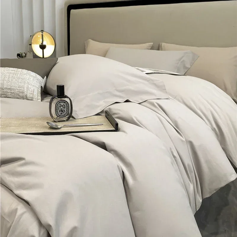 Class A Thick Brushed Solid Color Luxury Bedding Set 100S Long Staple Cotton Quilt Cover Pillowcase three Piece Set 220x240cm