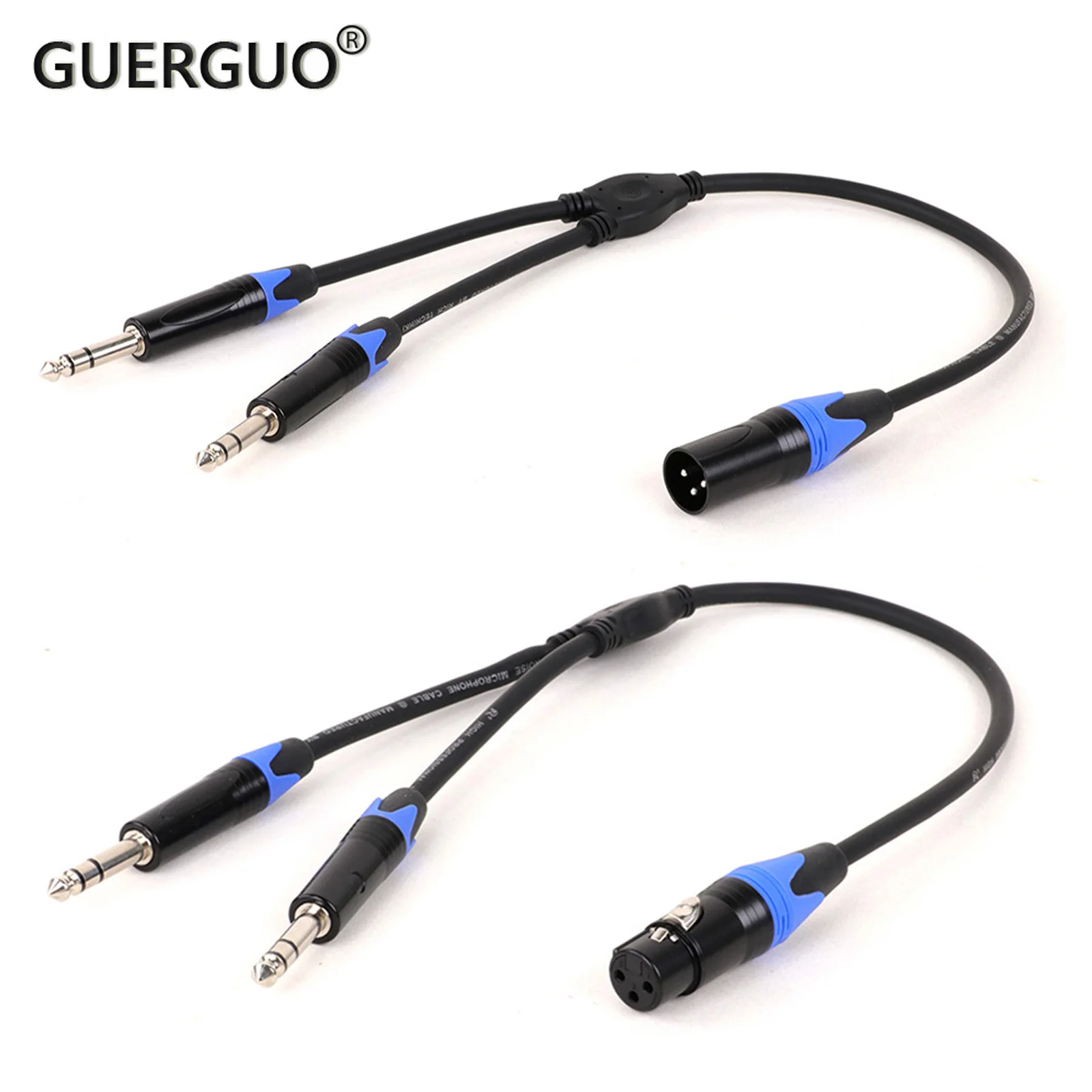 1PCS 3Pin Female/Male XLR To Dual 6.35mm Stereo Jack Y Splitter Adapter Cable For Guitar Microphones PA systems Mixers 0.3M 0.5M