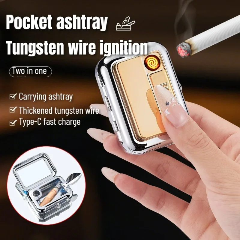

Newest Personalized Creative and Fashionable Square Ashtray with Lighter Portable Two-in-one Portable Ashtray Cute and Compact
