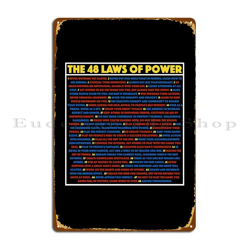 The 48 Laws Of Power Poster Self Help Metal Sign Mural Party Designer Printing Wall Mural Tin Sign Poster