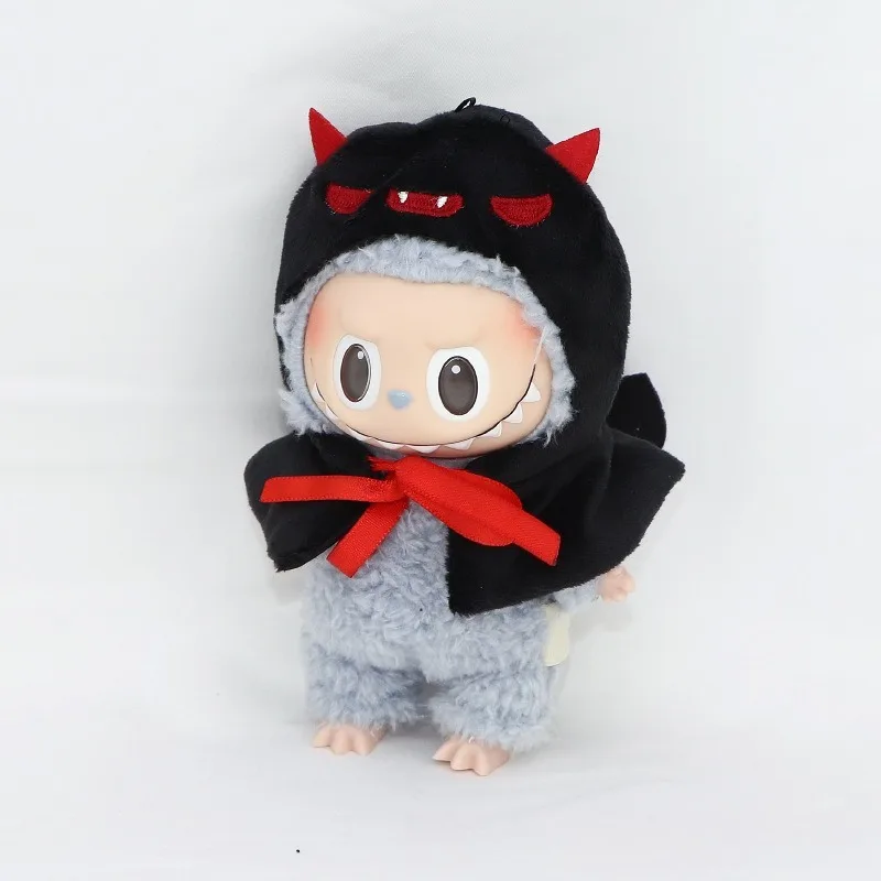 17 cm Labubu Halloween-Kleidungsset, sitzendes Party-Puppenkostüm aus Vinyl, gruseliges Outfit-Zubehör im Vintage-Stil für Puppen