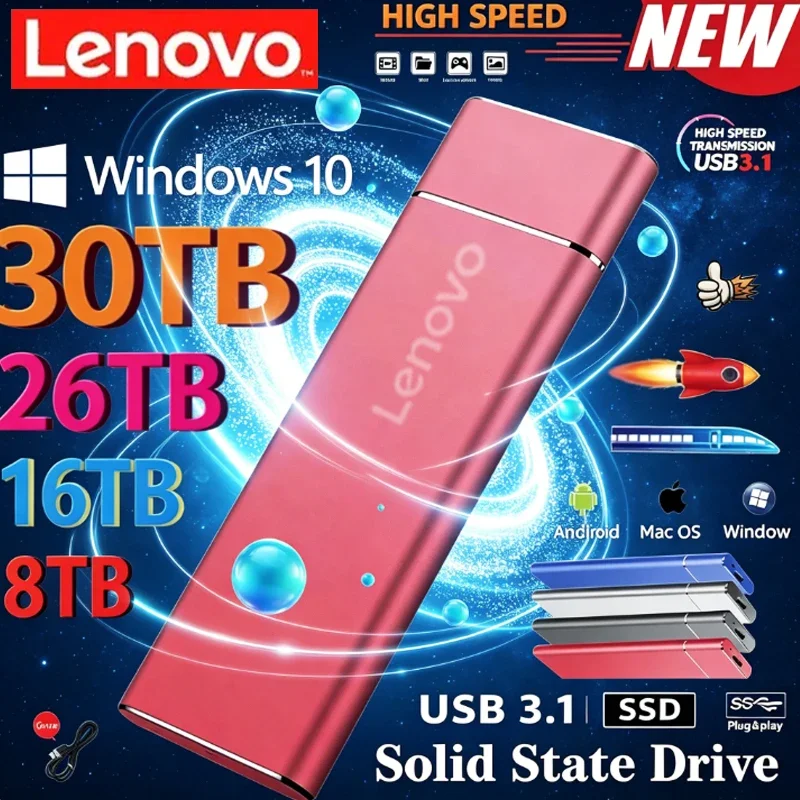 

Портативный SSD-накопитель Lenovo Mini SSD 256 ТБ 1 ТБ 2 ТБ, высокоскоростной оригинальный SSD-накопитель USB 3.0, внешний жесткий диск для компьютера и ноутбука
