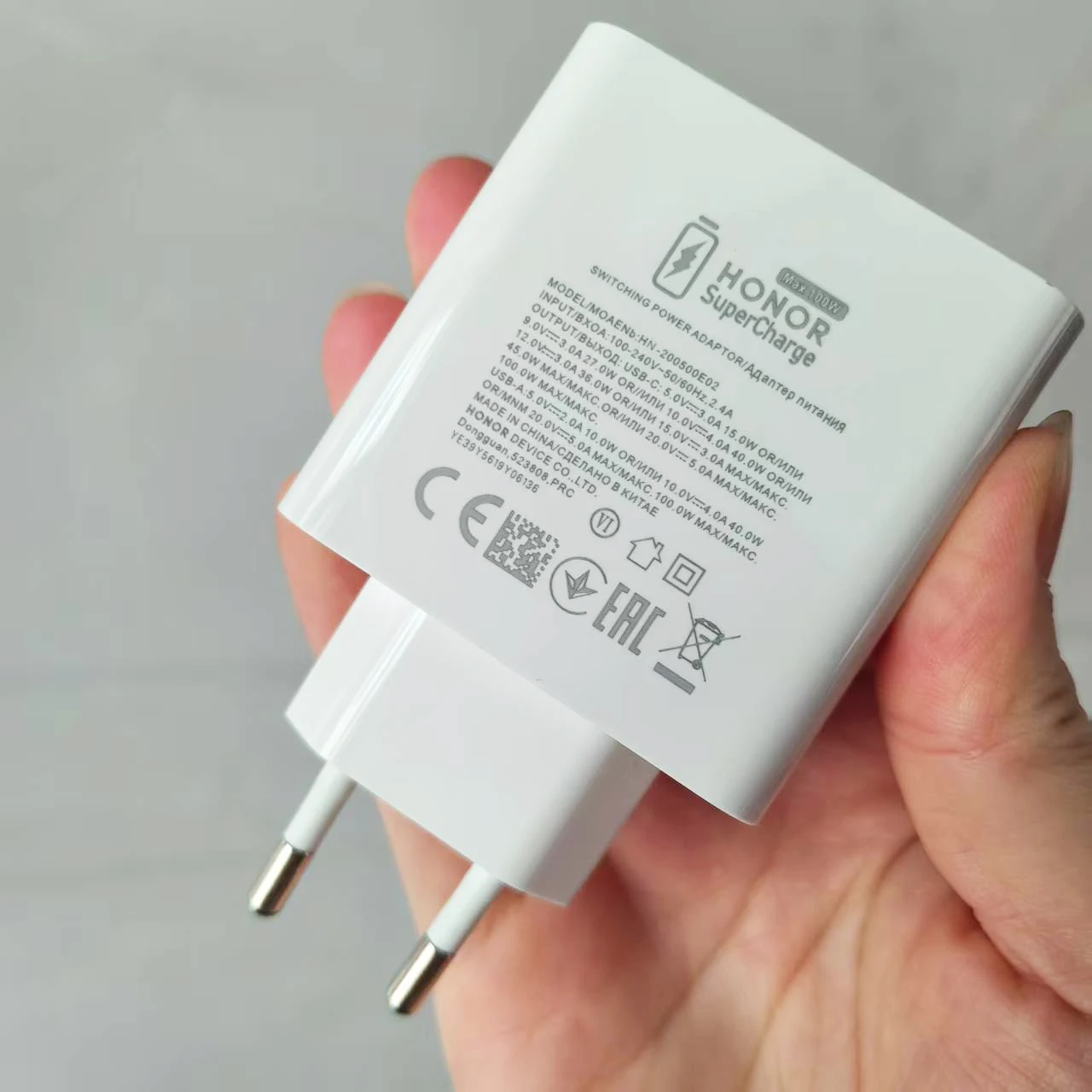 شاحن Honor 100 وات EU SuperCharge PD/QC 3.0 2 منافذ شحن سريع لهاتف Honor 400 300 200 100 Pro Magic 7 6 & 1/1.5/2 M كابل من النوع C