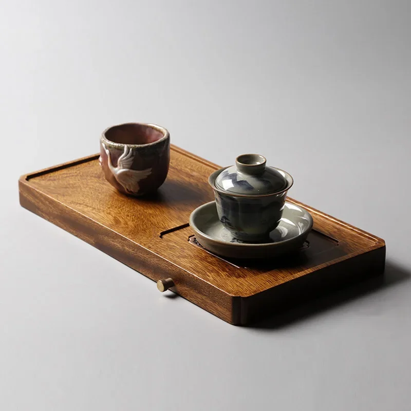 

Zen Style Chinese Kung Fu Tea Set Water Storage Tray with Drainage and Solid Wood Walnut Material Alloy Panel Solid Wood Walnut