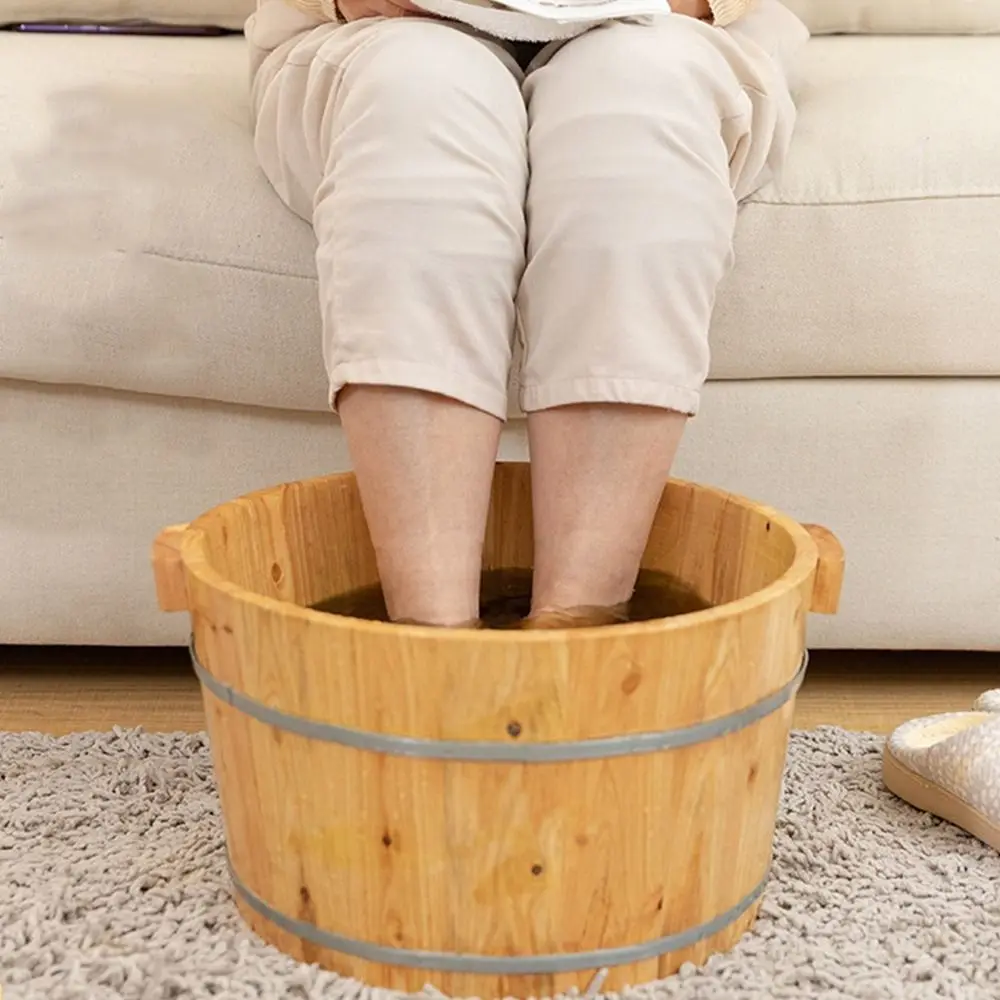 

Деревянная ванна для ног с защитой от протечек, утолщенное ведро с двойной ручкой для замачивания ног, легко носить с собой, термоспа-ведро для замачивания ног