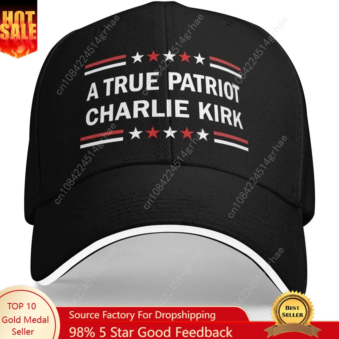 

A True Patriot Charlie Kirk Sandwich Hats Adjustable Baseball Cap Unisex Black