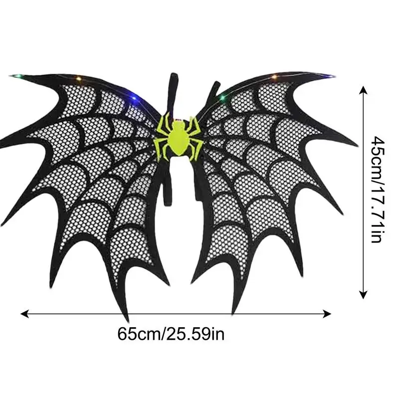 Asas de Morcego Gótico Preto com Luz LED Colorida, Traje De Morcego Vampiro, Acessórios Halloween