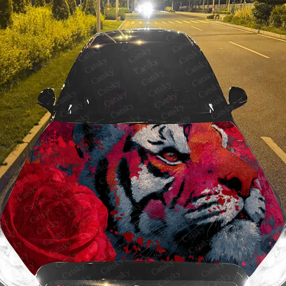 

Artistic Tiger Floral Splash Car Hood Sticker,Waterproof Self-Adhesive Vinyl Graphics Decal,Decorative Auto Accessories Stickers