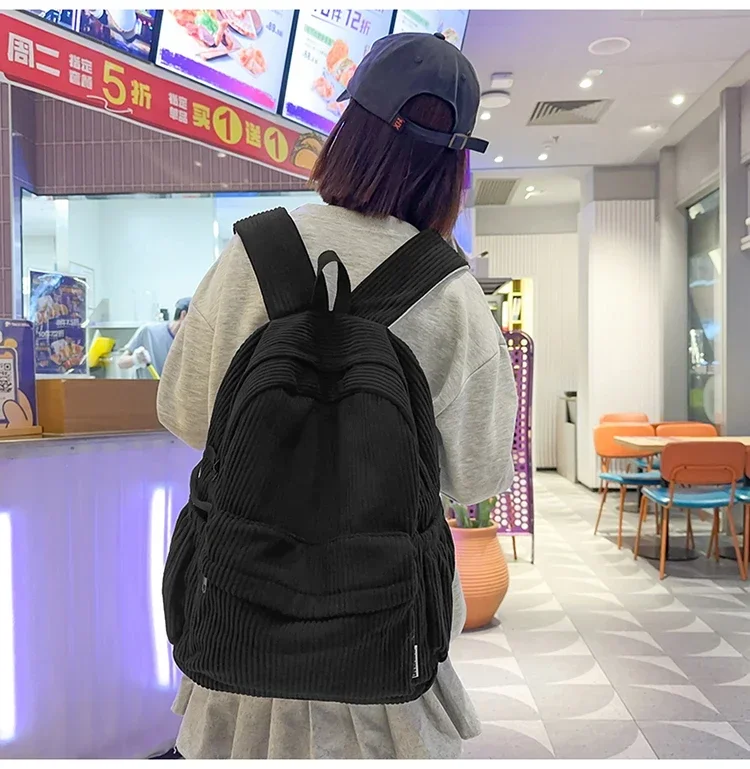 Solid Nylon Soft Sewing Thread Zipper School Bags 2026 High Quality Large Capacity Bags Corduroy Casaul Softback Youth Backpack