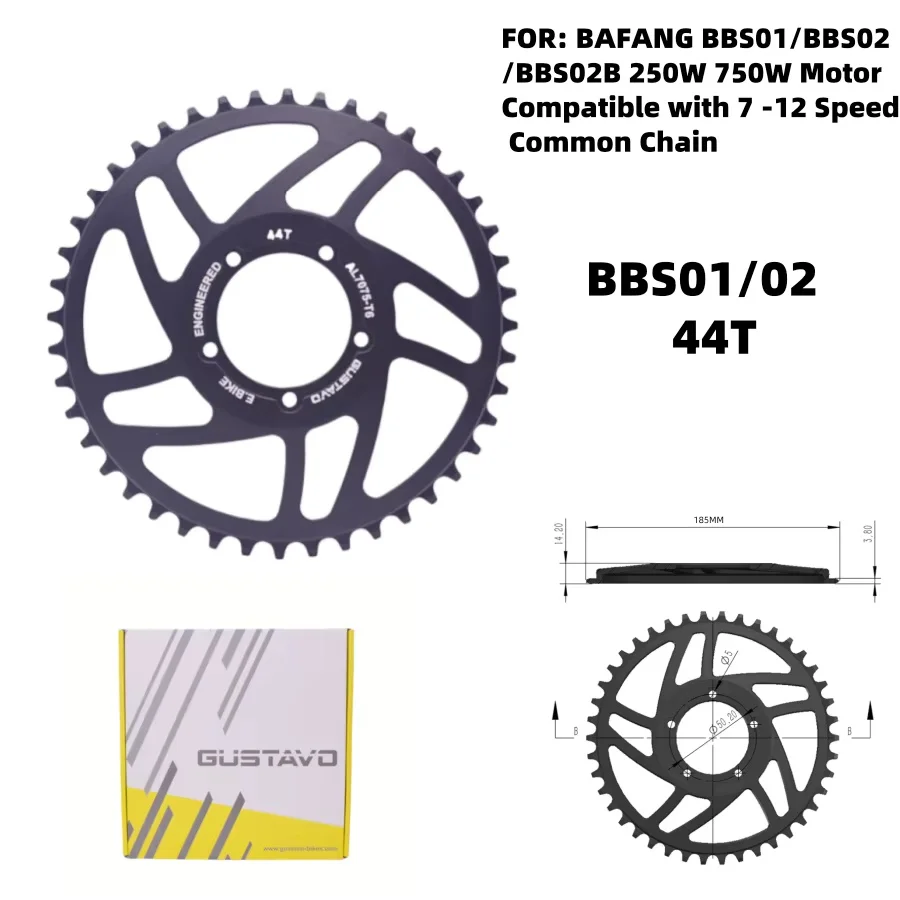 GUSTAVO Elektrofahrrad Kettenblatt für BAFANG BBS01 BBS02 Mittelmotor Kettenrad 36/38/40/42/44/46/48/52 Zähne