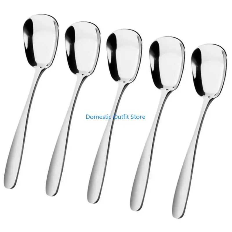 

5Pcs Multifunctional Square Head Spoons Convenient Stainless Steel Kitchen Spoons with Square Head for Daily Meals 68TC