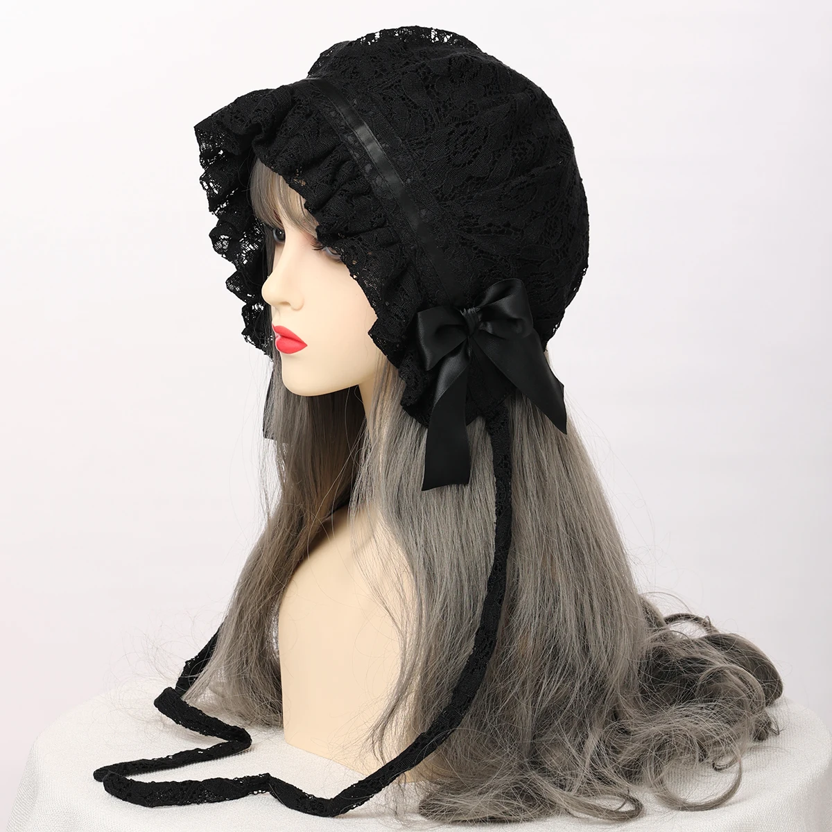 Lace Bonnet Hat Women Girl Soft Victorian Style Village Cap Maid Lolita Costume Accessories