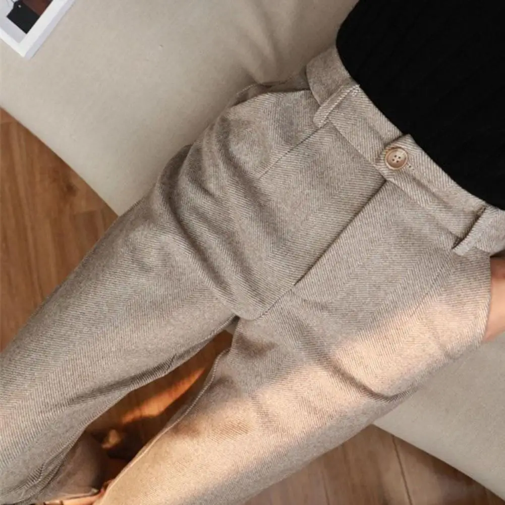 Women Formal Pants Herringbone Print Women\'s Suit Pants High Waist Slim Fit Thick Warm with Pockets for Formal Commute for Women