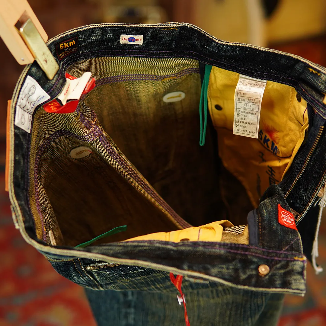 Pantalones Vaqueros de Mezclilla Selvedge de 19 oz para Hombre - Hilo Índigo Teñido con Plantas 100% Algodón, Corte Recto, Estilo Retro Americano, Gruesos, 5KM