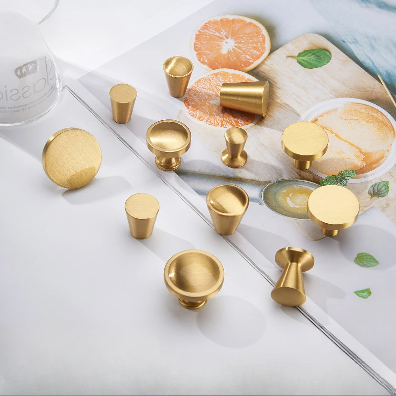 Modern Solid Brass Knobs for Furniture Golden Knobs and Handles for Drawers Wardrobes Dresser Bookcase Shoe Cabinets Pulls