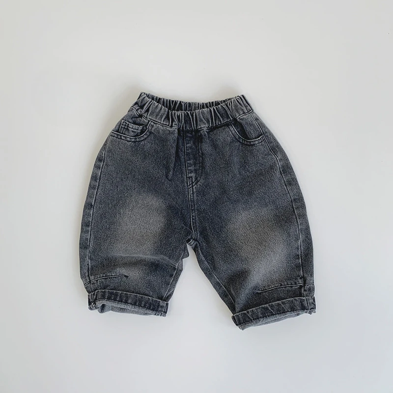 Kids Pants New Spring 2025 Autumn Fashion Korean Casual Cowboy Simple Warm Baggy Jeans Boys Girls Denim Trousers