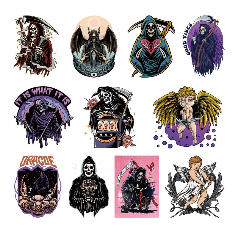 Punk Skull Themed Iron-On Transfer Stickers,Vinyl Heat Transfer Patches for DIY Clothing Backpack Heat Transfer Film