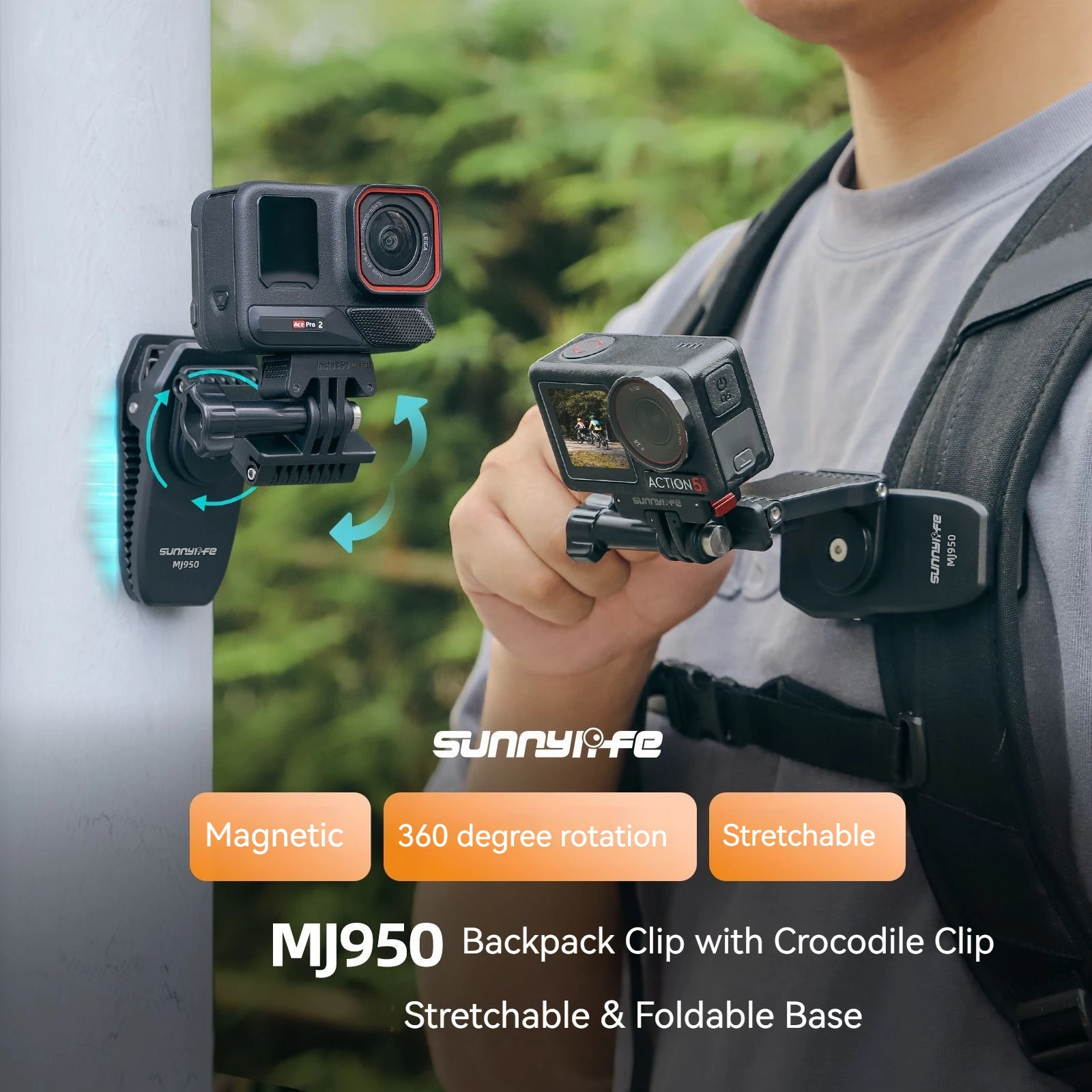 Sunnylife Universal Backpack Clip Stretchable Magnetic Bracket for DJI Osmo NANO/Action 6/5 Pro/4/3/Pocket 3 /Insta360/Go Pro