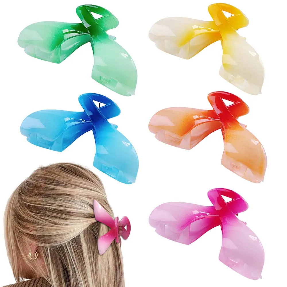 Korean Style Gradient Color Hair Clip Geometric Ponytail Holder Large Hair Claw Anti-slip Teeth Hair Accessories