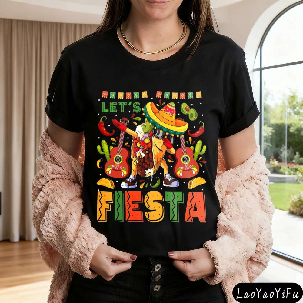 Camiseta de Fiesta Mexicana Cinco de Mayo, Camiseta Let's Fiesta, Tops para Fiesta Mexicana 5 de Mayo, Ropa para Festival Mexicano, Tops para Fiesta