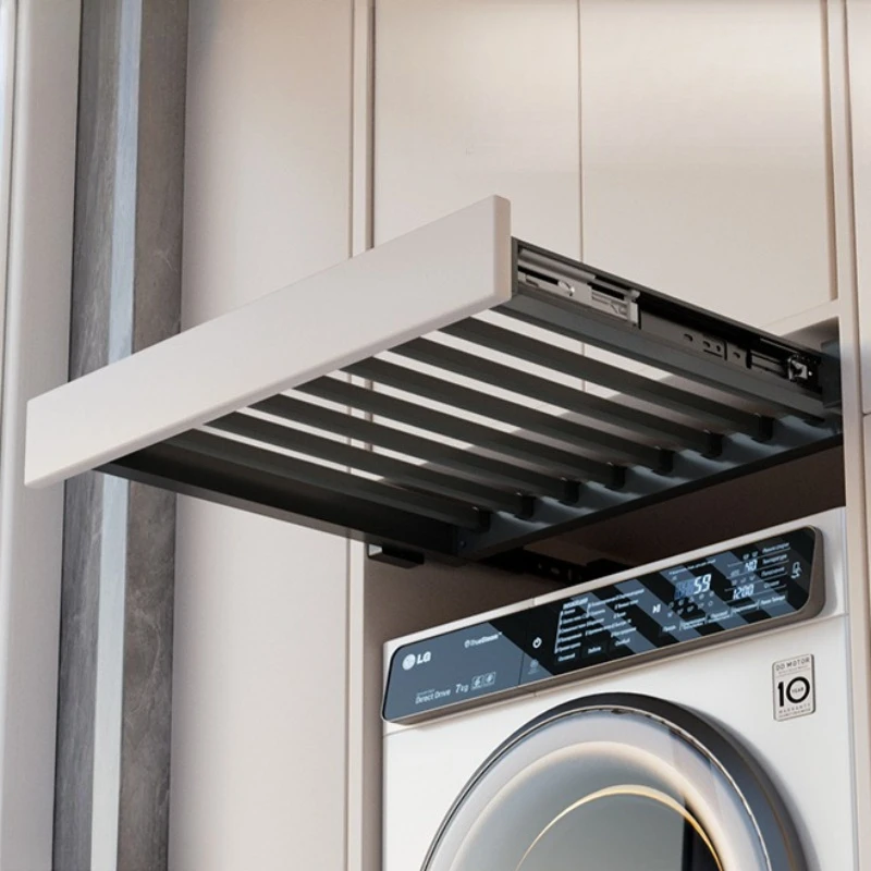 Retractable Drying Rack Pull-Out Above Washing Machine Clothes Hanger Hidden Built-in Laundry Storage Rack Balcony Drying Shelf