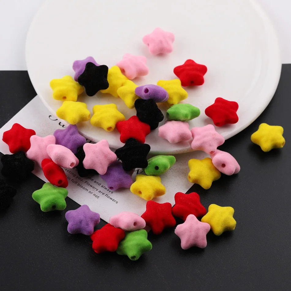 

30 шт. флокированных бусин-звездочек с прямым отверстием, маленькие рассыпные бусины для рукоделия, резинки для волос, цепочки для телефонов, материалы для бисероплетения