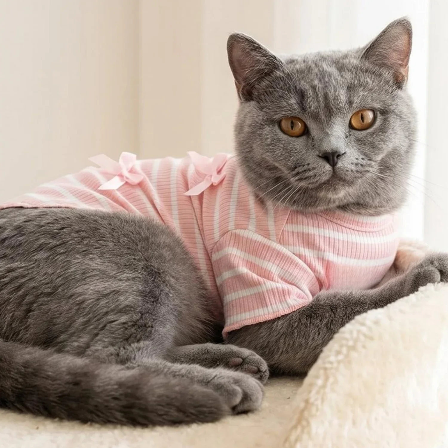 1 Stück Niedliches Hundeshirt mit Schleifendekoration, Gestreift, Weich, Dehnbar, Gerippt, Katzen-T-Shirt, Frühling Sommer Atmungsaktive Haustierkleidung – Detail 9